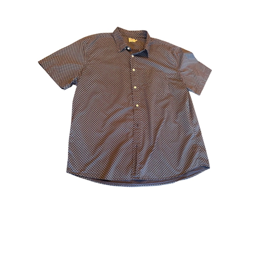 Faherty Shirt Navy Blue Geometric Cross Short Sleeve XXL Cotton Button Down